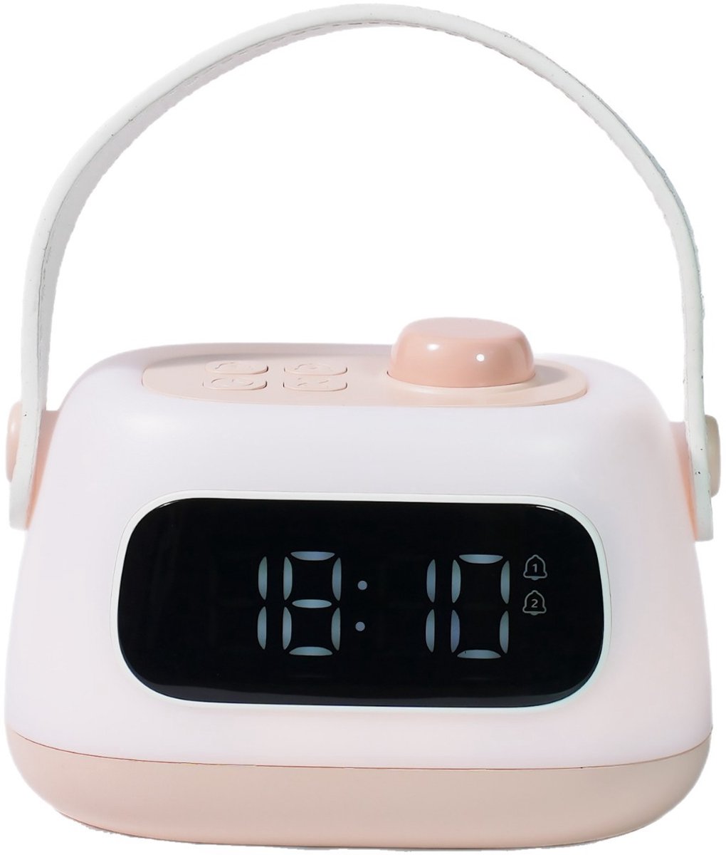 Bobypet - Kinderwekker met Nachtlampje - Oplaadbare Digitale Wekker voor Kinderkamer - Dimbare Slaaptrainer & LED Sfeerlicht - Verjaardagscadeau Jongens en Meisjes - Roze