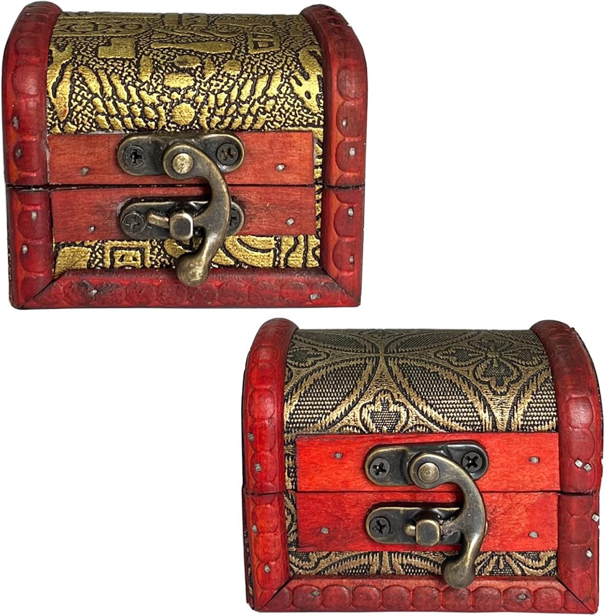 SnelShoppen - 2 Stuks Mini Houten Schatkist, Vintage Bewaarbox voor Sieraden, Oorbellen, Kettingen en Cadeaus, Retro Design, Lichtgewicht en Duurzaam