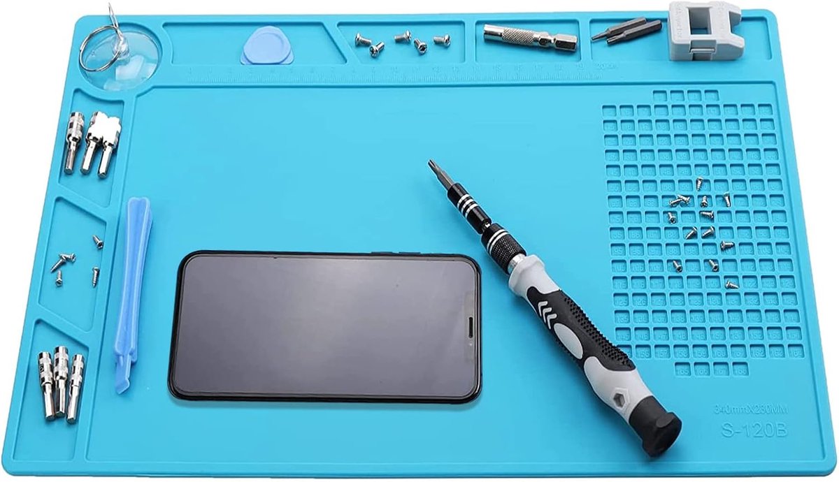 SnelShoppen - Lötmat - Anti-Statistische Reparatiematz - 34 x 23 cm Soldeermat met Schaal en Schroefpositie voor Mobiele Elektronische Reparaties, Sma