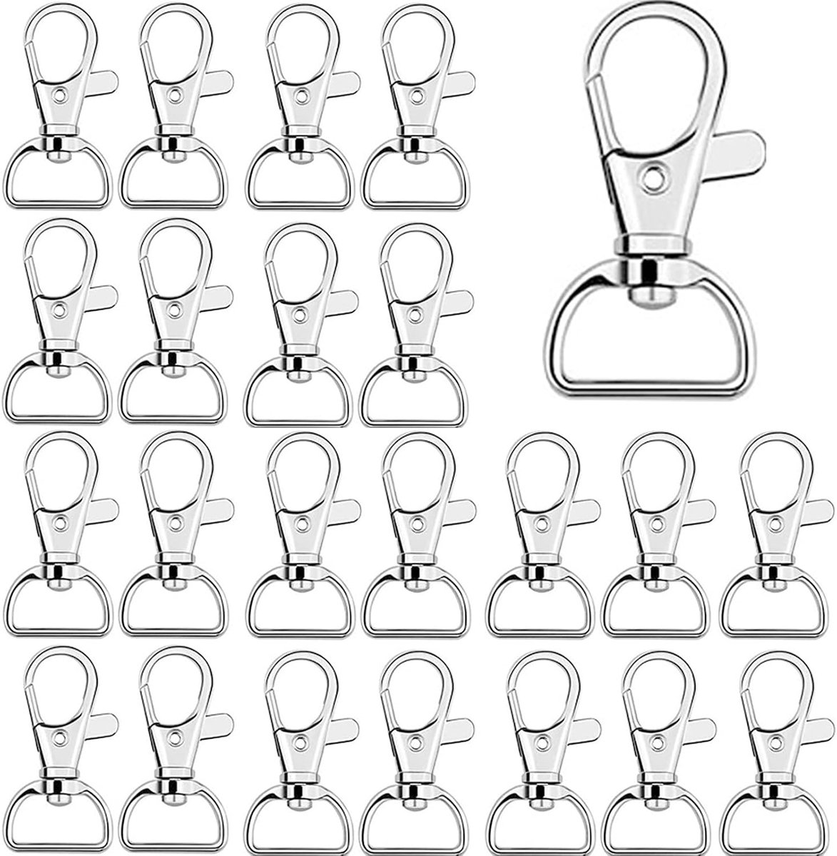 SnelShoppen - Sleutelhanger Karabijnhaak met Draaikop - 30 Stuks Hummer D-Ringen Zwenkclip - Binnenbreedte 20mm voor DIY Sieraden Maken en Ophangen