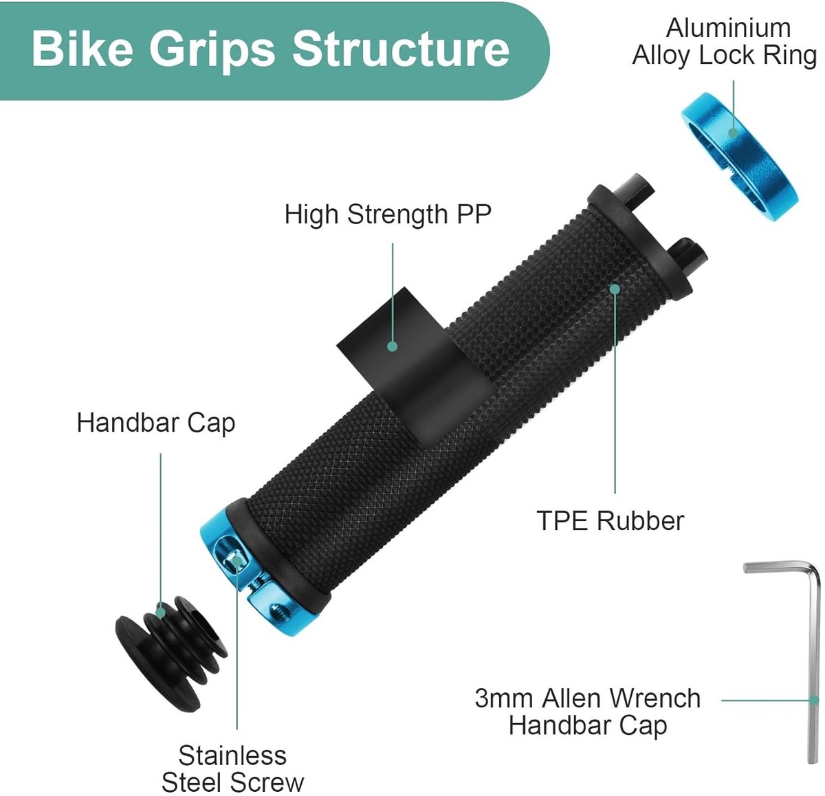 Ergonomische Fietshandvatten van Rubber met Aluminium Sloten en Einde Caps voor Scooters en Cruisers