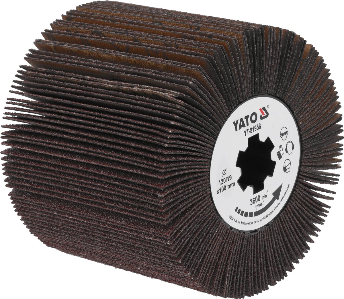 Schuurrol voor Satineermachine – Krel P120 – Ø 120 x 100 mm – Asgat 19 mm – Geschikt voor YT-81953 & YT-81956