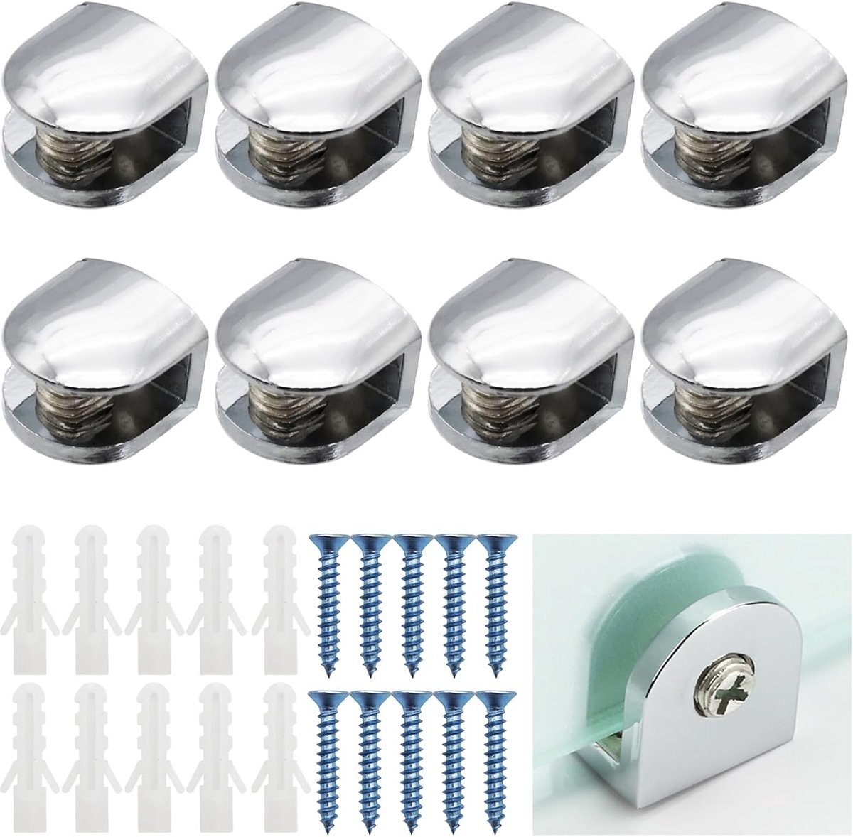 SnelShoppen - 8 Stuks Glas Klemmen, Verstelbare Glazen Plank Houder, Zink Legering voor 6-8mm Dikke Glazuren, Antiroest en Duurzaam, Ideaal voor Thuis