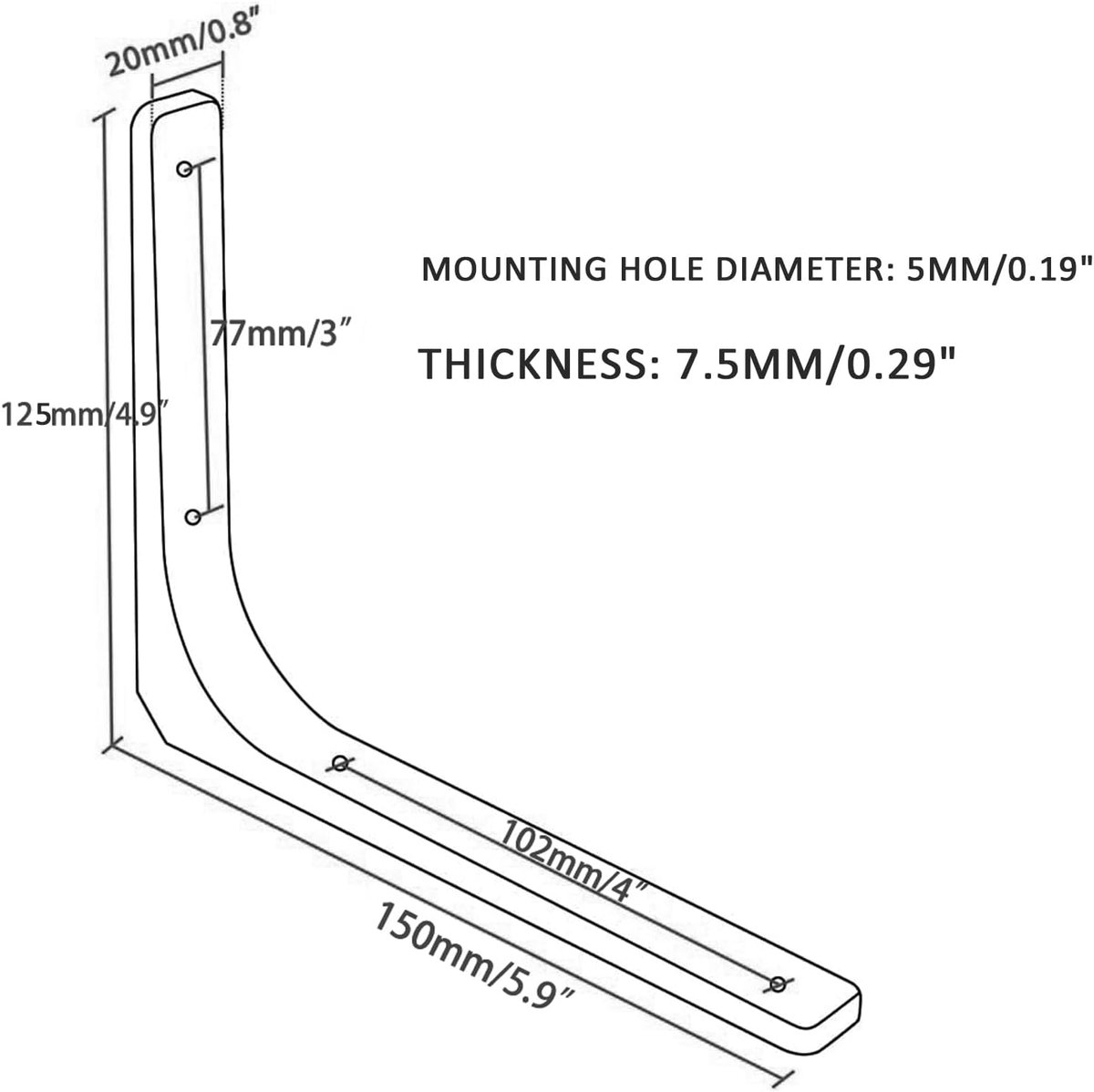 SnelShoppen - Metaal Hoekbeugel 4 Stuks, L-vormige Steun voor Planken, Wandbevestiging 150mm x 129mm, Wit, Sterk en Duurzaam