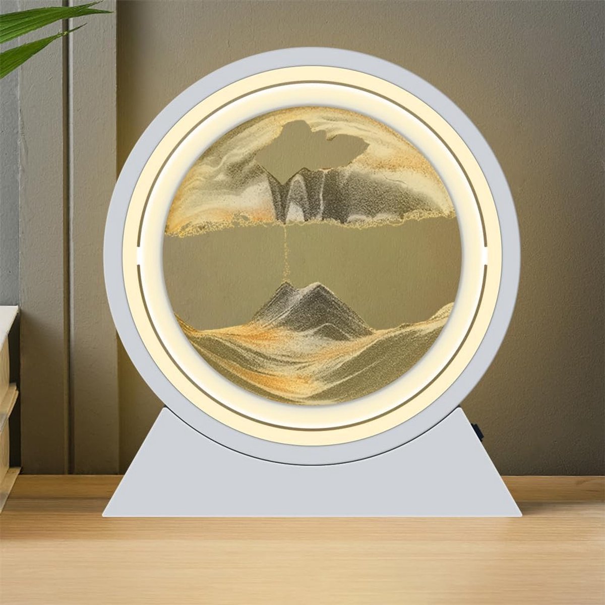 SnelShoppen - Moving Sand Art LED Lamp - 360° Rotating 3D Zandkunst Lamp - Ronde Glazen Zand Schilderij - Decoratie voor Thuis en Kantoor - Ontspannen