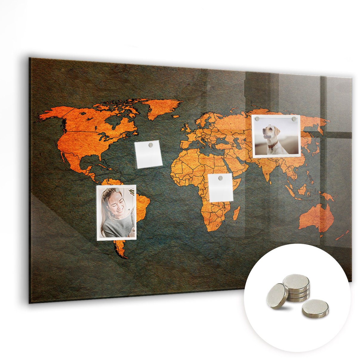 Coloray Glazen Magneetbord - Magnetisch Bord Wereldkaart - 90x60 cm - Veelkleurig Magneetbord - Magnetic Board - Magneetbord Design