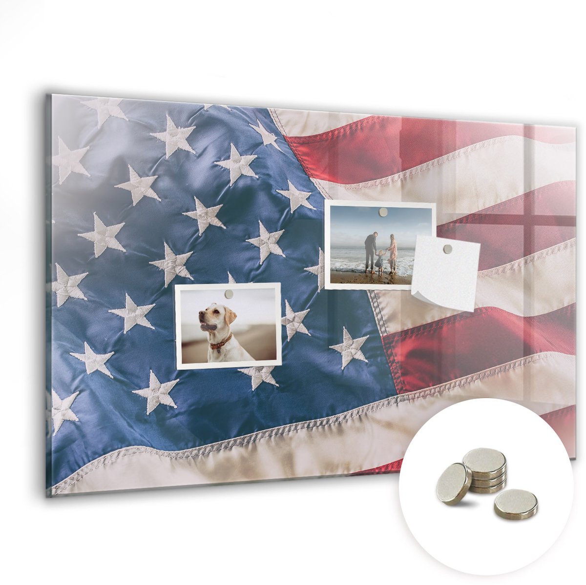 Coloray Glazen Magneetbord - Magnetisch Bord Amerikaanse vlag - 60x40 cm - Veelkleurig Magneetbord - Magnetic Board - Memobord