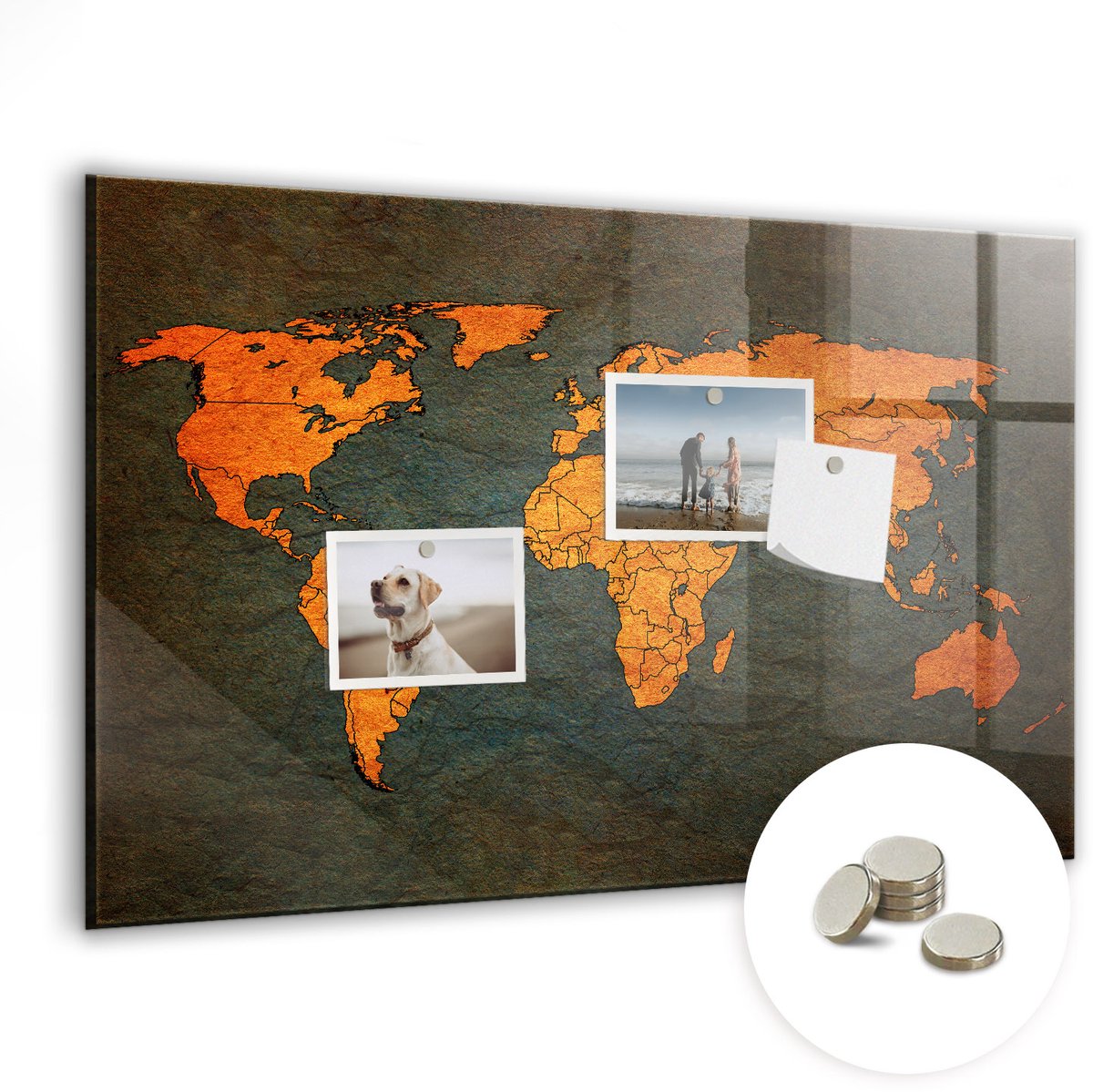Coloray Glazen Magneetbord - Magnetisch Bord Wereldkaart - 60x40 cm - Veelkleurig Magneetbord - Magnetic Board - Magneetbord Design