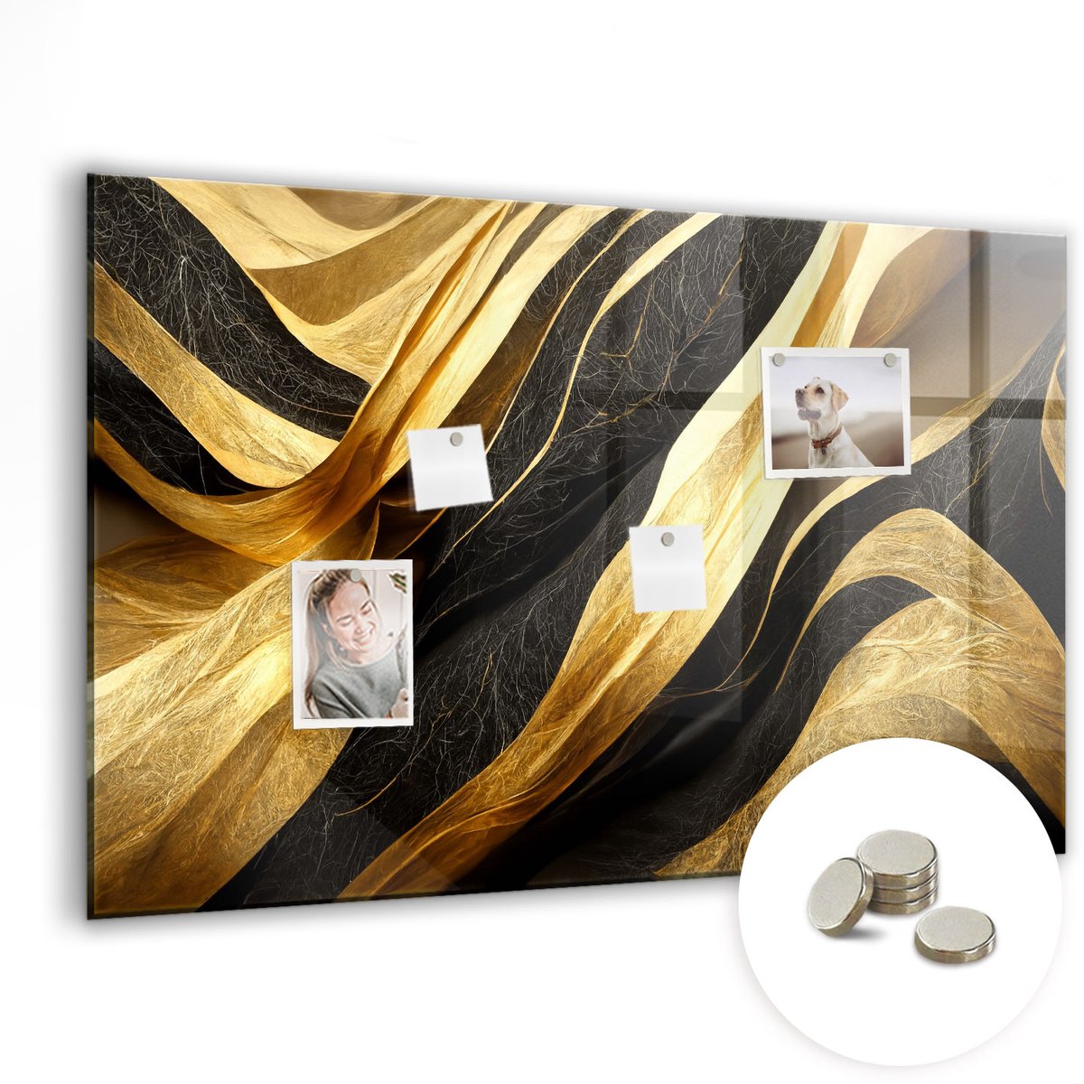Coloray Glazen Magneetbord - Magnetisch Bord Abstracte groene velden - 90x60 cm - Gouden Magneetbord - Magnetic Board - Woonkamer Decoratie