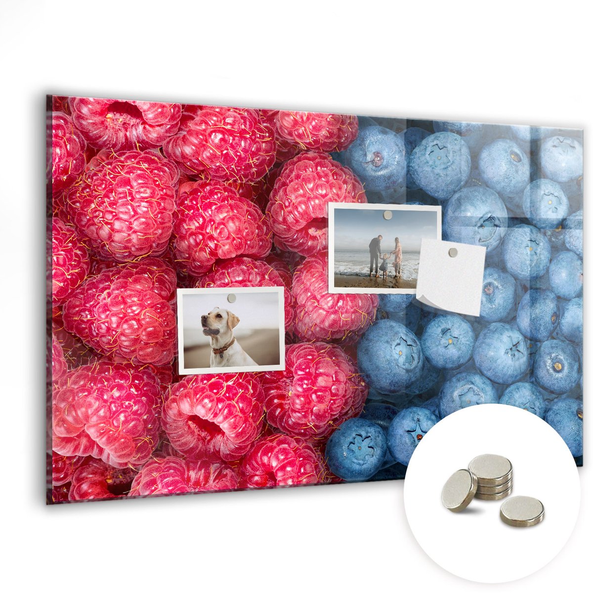 Coloray Glazen Magneetbord - Magnetisch Bord Bosbessen en frambozen - 60x40 cm - Veelkleurig Magneetbord - Magnetic Board - Woonkamer Decoratie