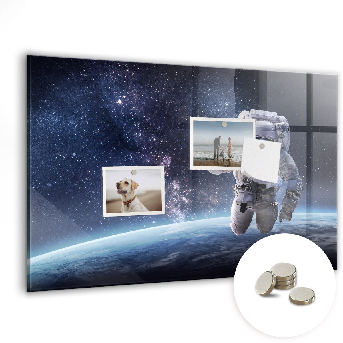 Coloray Glazen Magneetbord - Magnetisch Bord Astronaut - 60x40 cm - Veelkleurig Magneetbord - Magnetic Board - Kinderkamer Decoratie