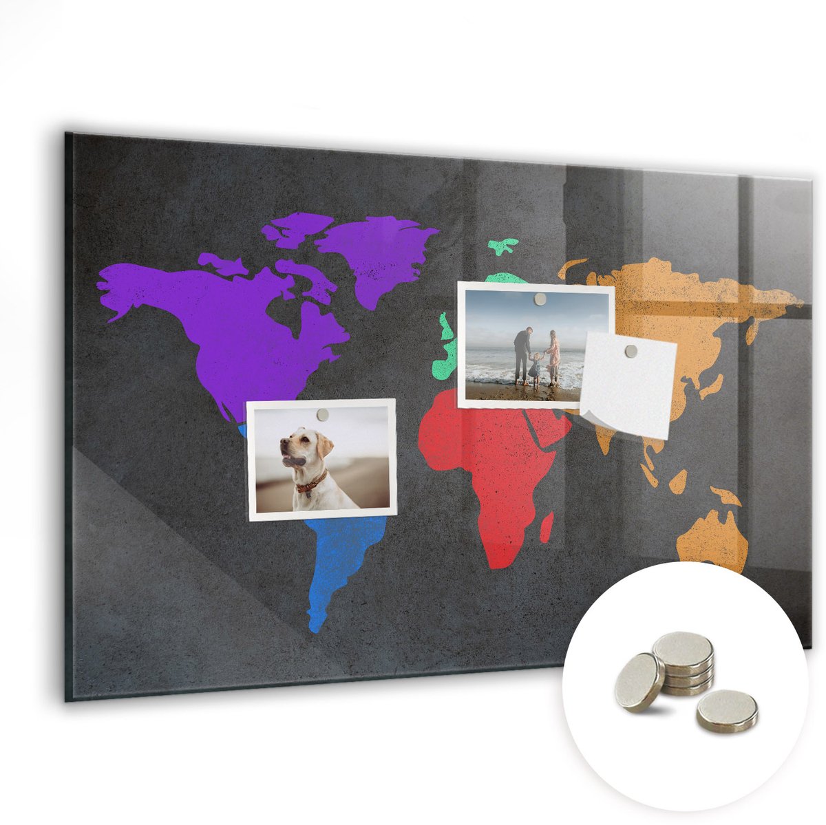 Coloray Glazen Magneetbord - Magnetisch Bord Wereldkaart - 60x40 cm - Veelkleurig Magneetbord - Magnetic Board - Magneetbord Design