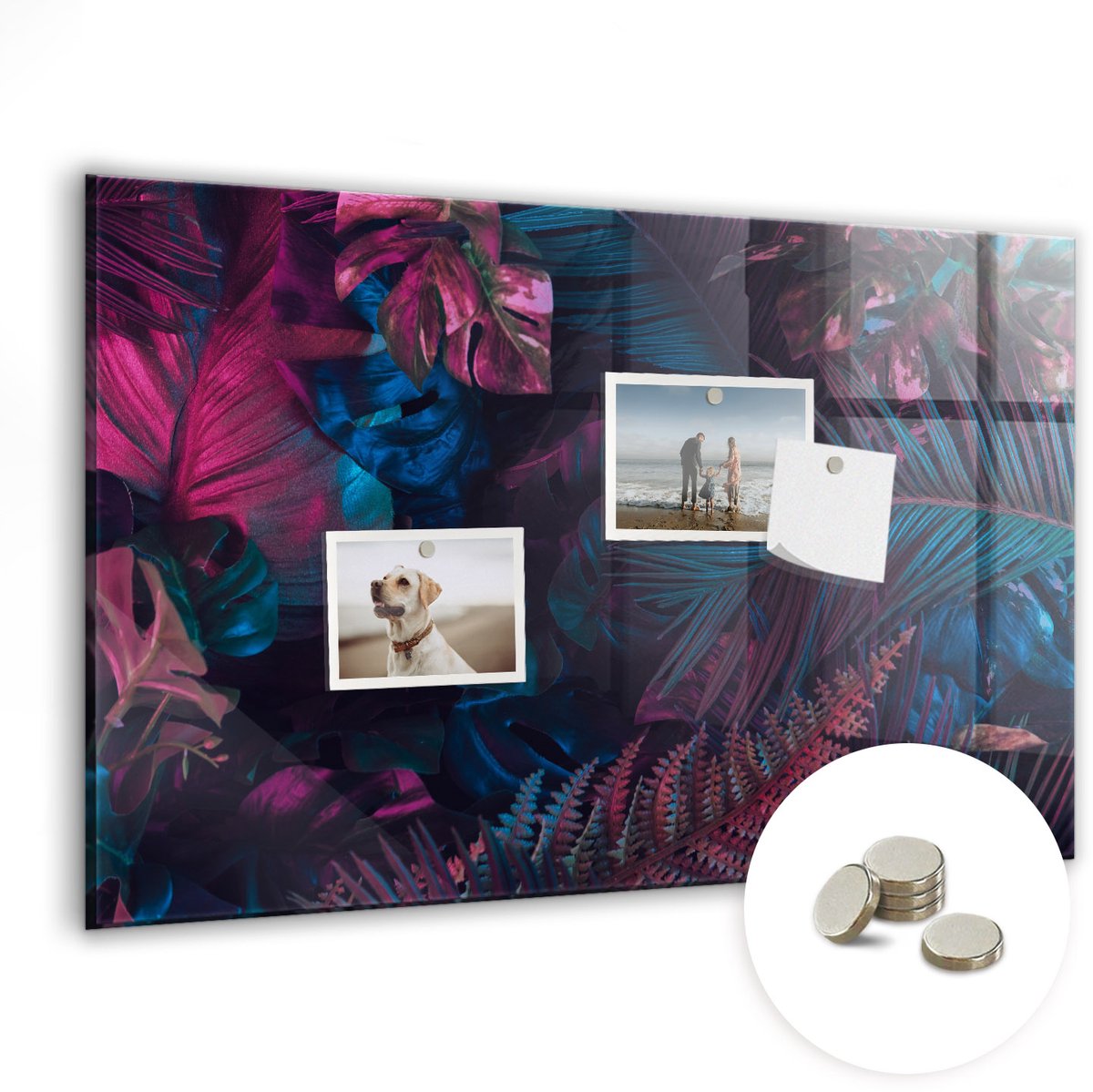Coloray Glazen Magneetbord - Magnetisch Bord Exotische bloemen - 60x40 cm - Veelkleurig Magneetbord - Magnetic Board - Woonkamer Decoratie