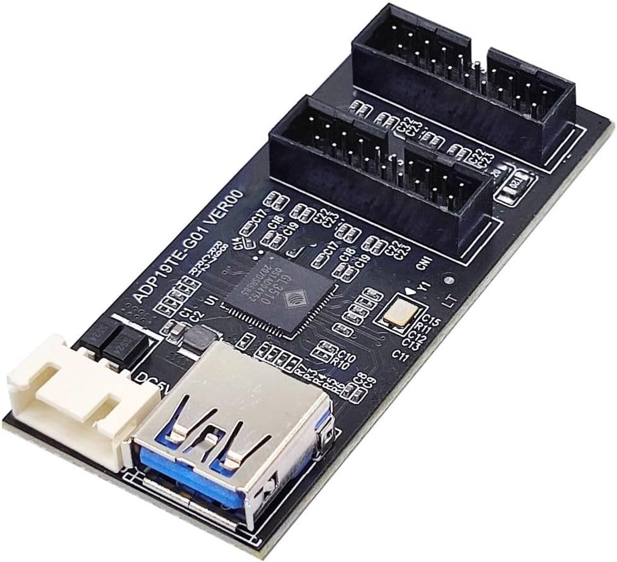 SnelShoppen - USB 3.0 19/20Pin HUB Adapter - 1 naar 2 USB 3.0 Poorten - Inclusief SATA Voedingskabel - Perfect voor PC en Laptop