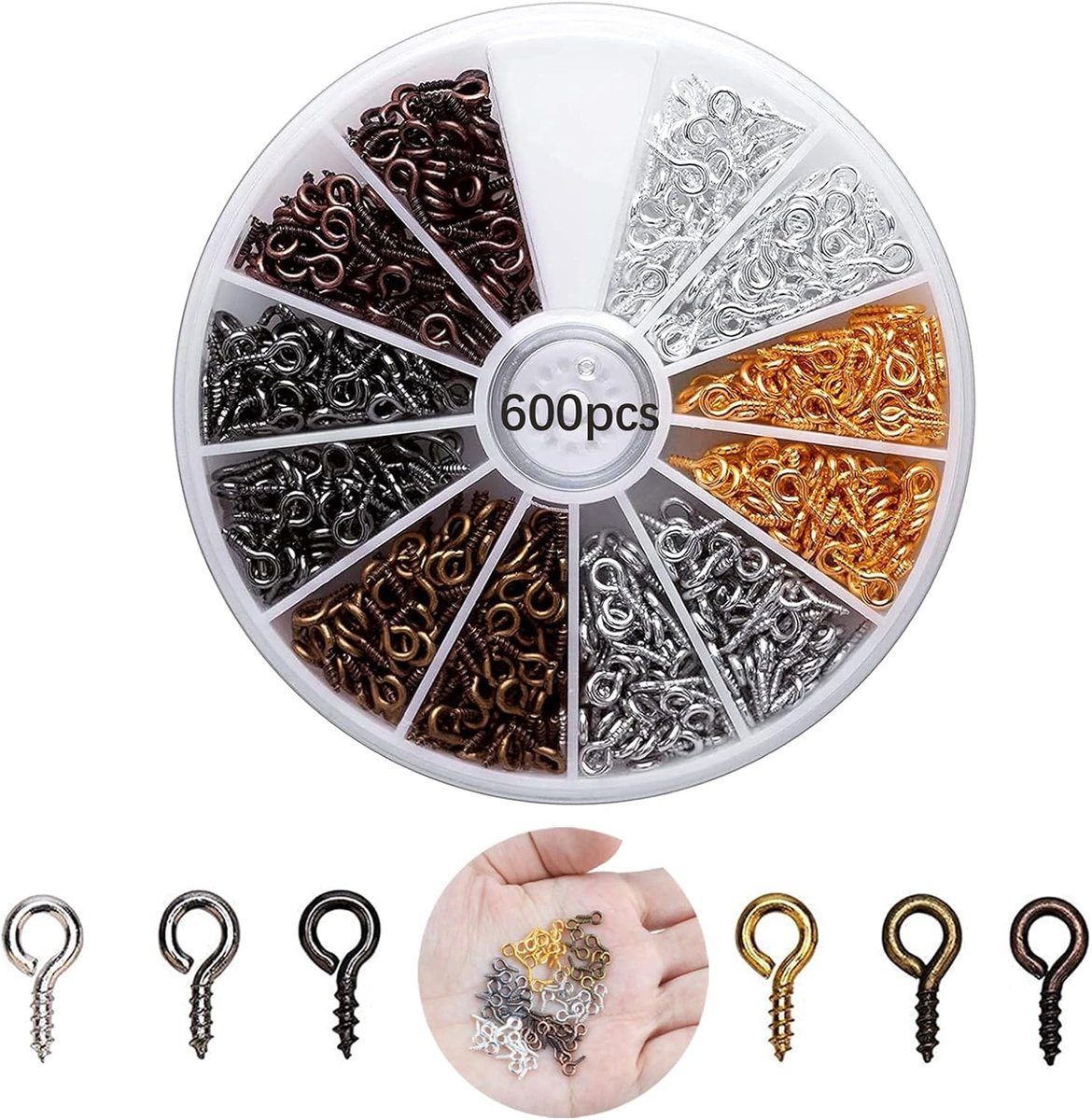 600 Pcs Mini Screw Hooks 4 x 8 mm Pit for Screws Hooks Eyelets Round Metal Piton Eye Small Self Tapping Eye Screws for - ShopVlot