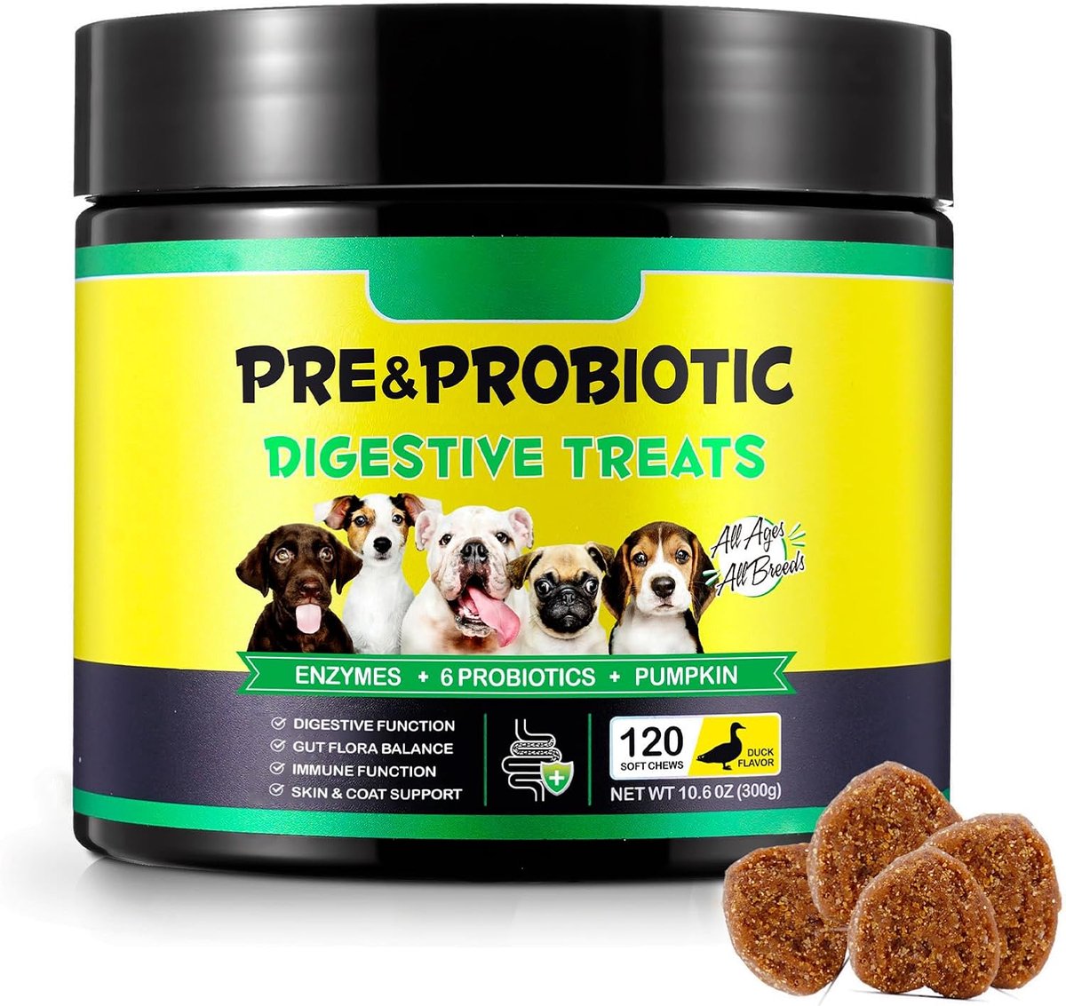 SnelShoppen - Probiotica voor Honden - Ondersteuning voor Spijsvertering en Darmgezondheid, Geschikt voor Alle Leeftijden en Rassen, 120 Probiotica, E