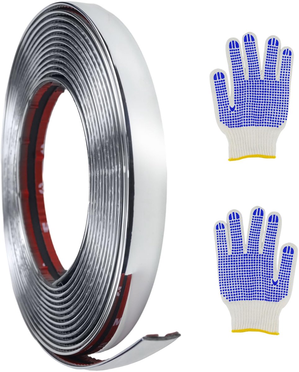 SnelShoppen - Zelfklevende Wandstrip 5 m x 15 mm Chroom Coating, Waterdicht Zelfklevend RVS Wandstrips voor Muur, Deur, Plafond, Meubels en Auto's