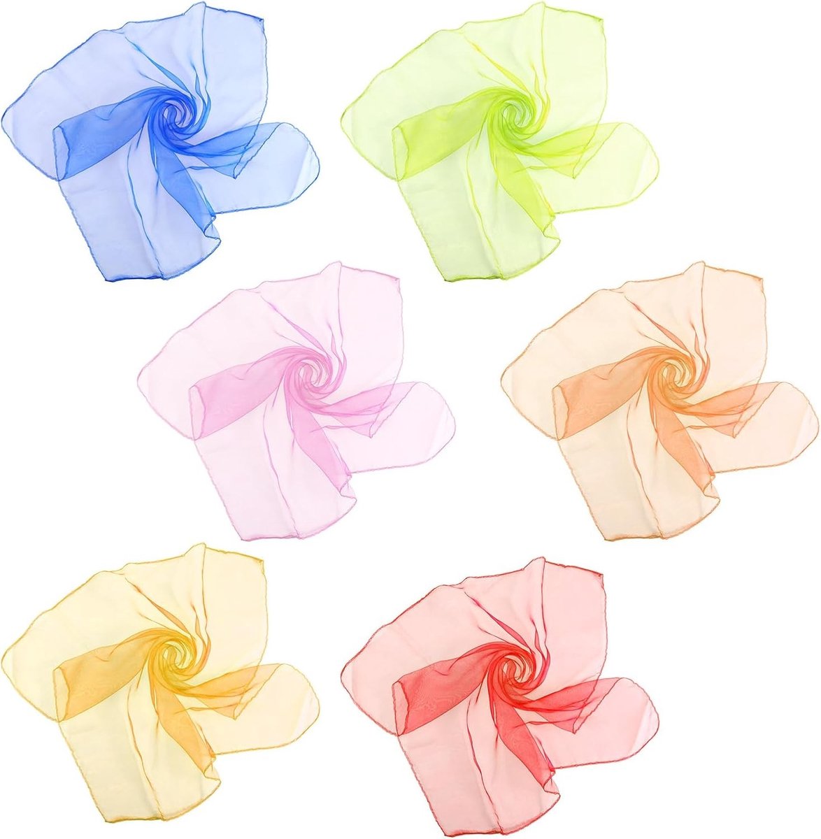 Set van 6 Kleurige Zijde Doeken voor Kinderen, Juggling Doeken, Chiffon Doeken voor Dans en Speelgoed, Ideaal voor Kleuters en Sensory Spelletjes