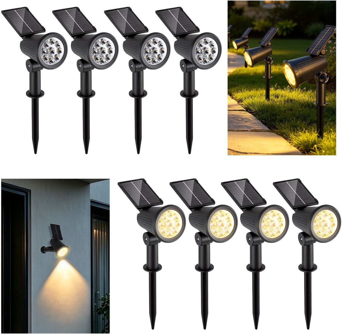 Set van 8 Solar Tuinspot met Grondspies - Tuinverlichting Buitenverlichting Prikspots - Waterdicht IP65 - Warm Wit zonnespot voor buiten