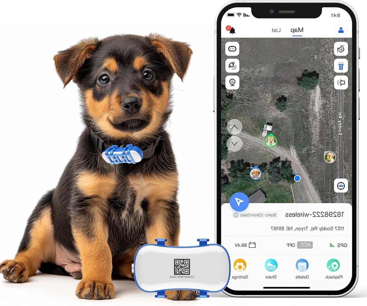 Huisdier Tracker - Honden Katten - Locatie Bepalen - Volledig Waterdicht - Slechts 28g - Zwart