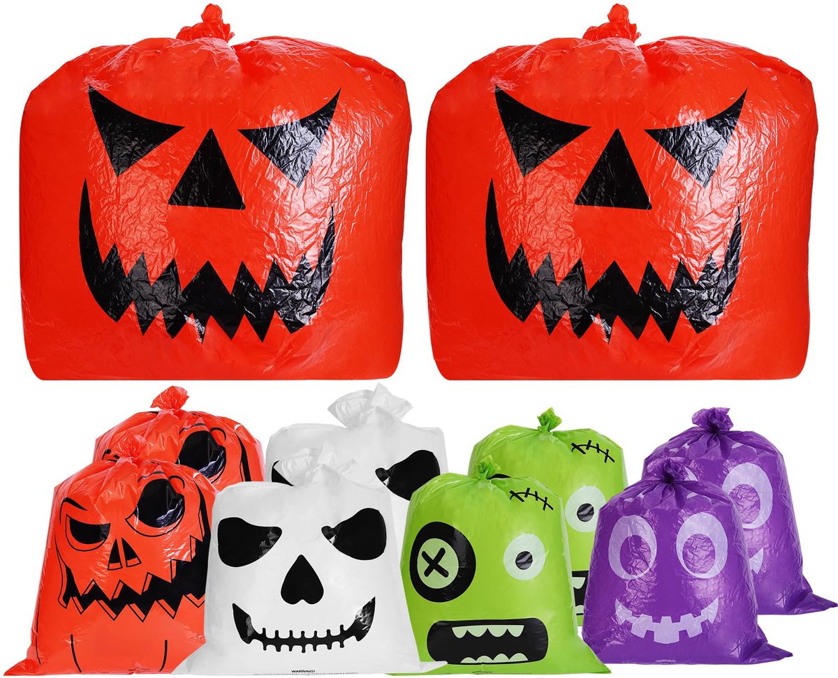 Namajunas - 18 Stuks Halloween Vuilniszakken - Tuinafvalzak - Tuinafvalzak opvouwbaar - Tuinafvalzakken - Grote Herbruikbaar - Halloween Decoratie - Plastic Zakjes - Halloween Accessoires - Feest Decoratie - Feestartikelen - Met Kabelbinder