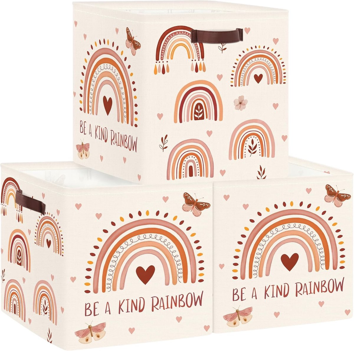 3-delige Regenboog Opbergdozen voor Kasten | Vouwbare Opbergmanden voor Boeken, Speelgoed en Kleding, Stevige Organizers tot 25 kg, 30 x 30 x 30 cm