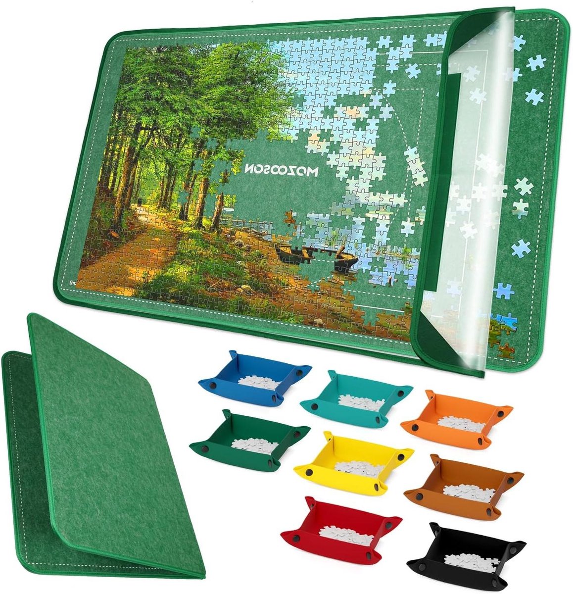 Opvouwbaar Puzzelbord - Legpuzzel Opberger - Puzzels Sorteren - Met 8 Sorteerbakjes - 2000 Stukjes - Groen