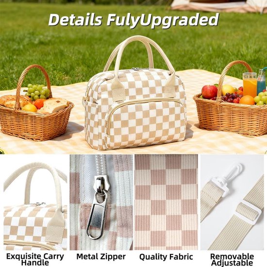 Geïsoleerde Koeltas - 12L - Lunchtas Dames - Ribfluwelen Koeltasje - met Bloemen Print - Lekvrij met Schouderriem - 29x17x23cm - voor Lunchbox & Drinkfles op Werk, Picknick & Kantoor - Bloemen — afbeelding 3