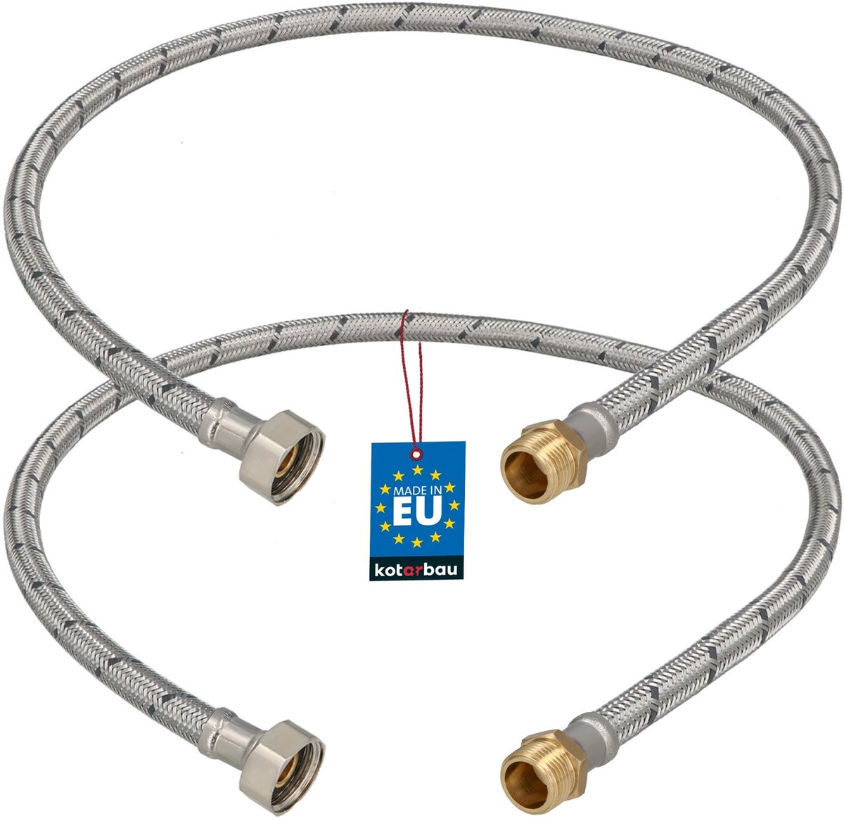 KOTARBAU® 2 Stuks - Flexibele Aansluitslang 1/2"x3/8" - Sanitaire Aansluitslang 90 cm - Flexibele Kraanslang - Buitendraad x Binnendraad - Aansluitslang Armatuur - Gevlochten Roestvrijstalen Aansluitslang