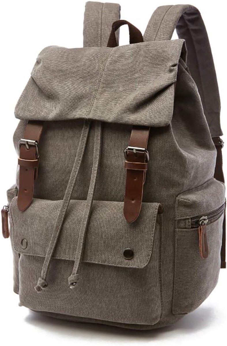 Vintage Rugzak - Schooltas voor Laptop - Grote Capaciteit - Dagrugzak voor Wandelen en Reizen - Unisex - Grijs