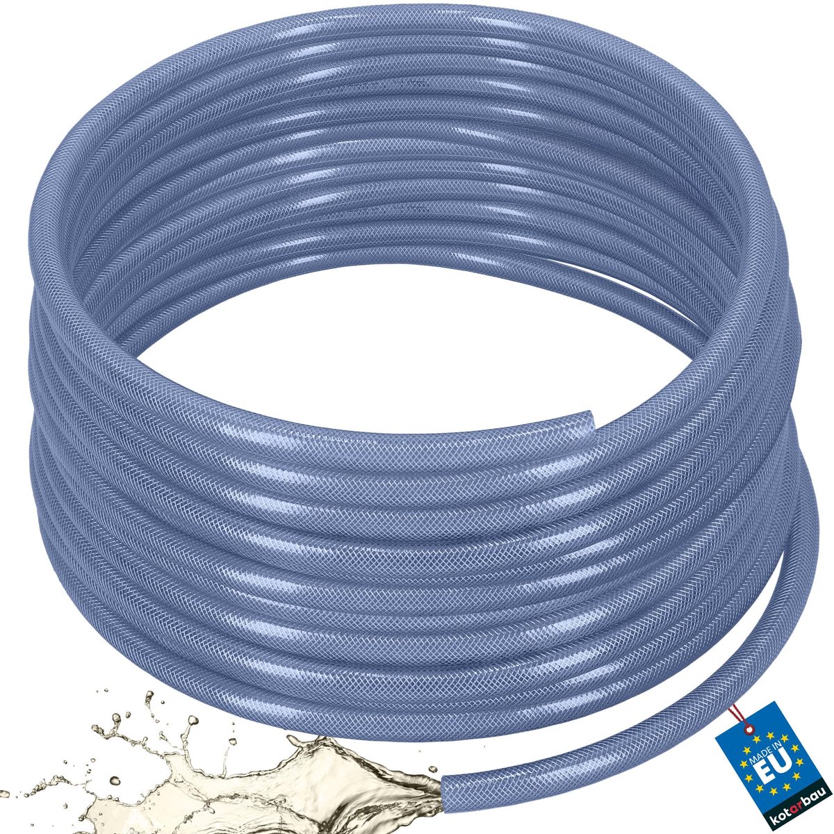 KOTARBAU® Persluchtslang ø 19 mm / 3,5 mm - Compressorslang - Luchtslang 50 m - PVC-slang met Weefselinleg - Waterslang - Transparant - Blauw