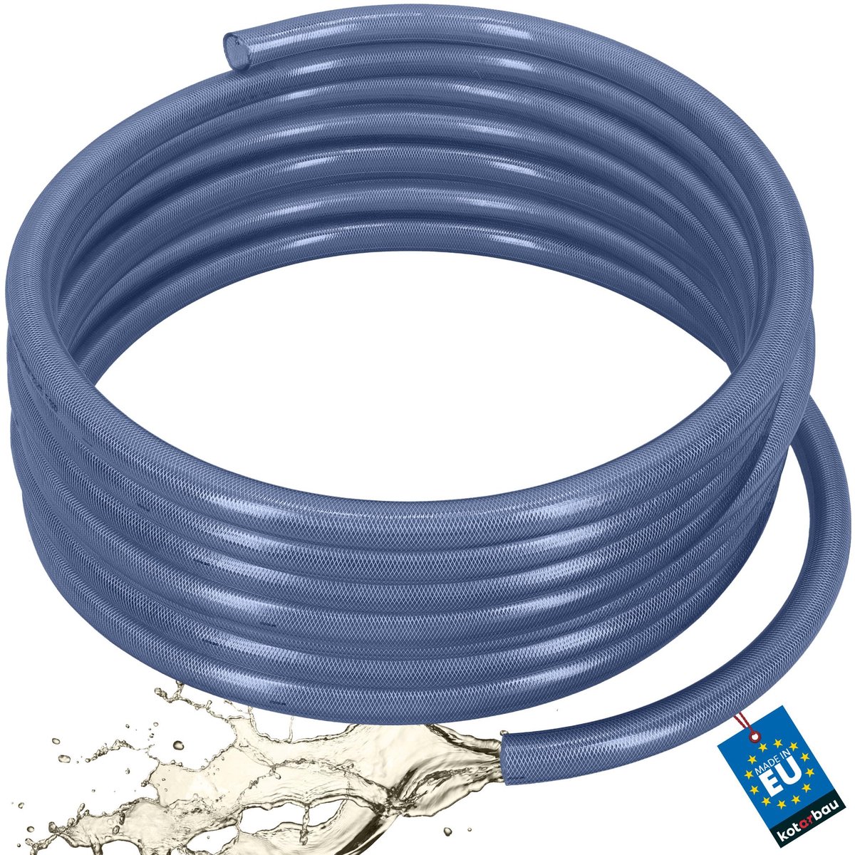 KOTARBAU® Persluchtslang ø 32 mm / 4,5 mm - Compressorslang - Luchtslang 25 m - PVC-slang met Weefselinleg - Waterslang - Transparant - Blauw