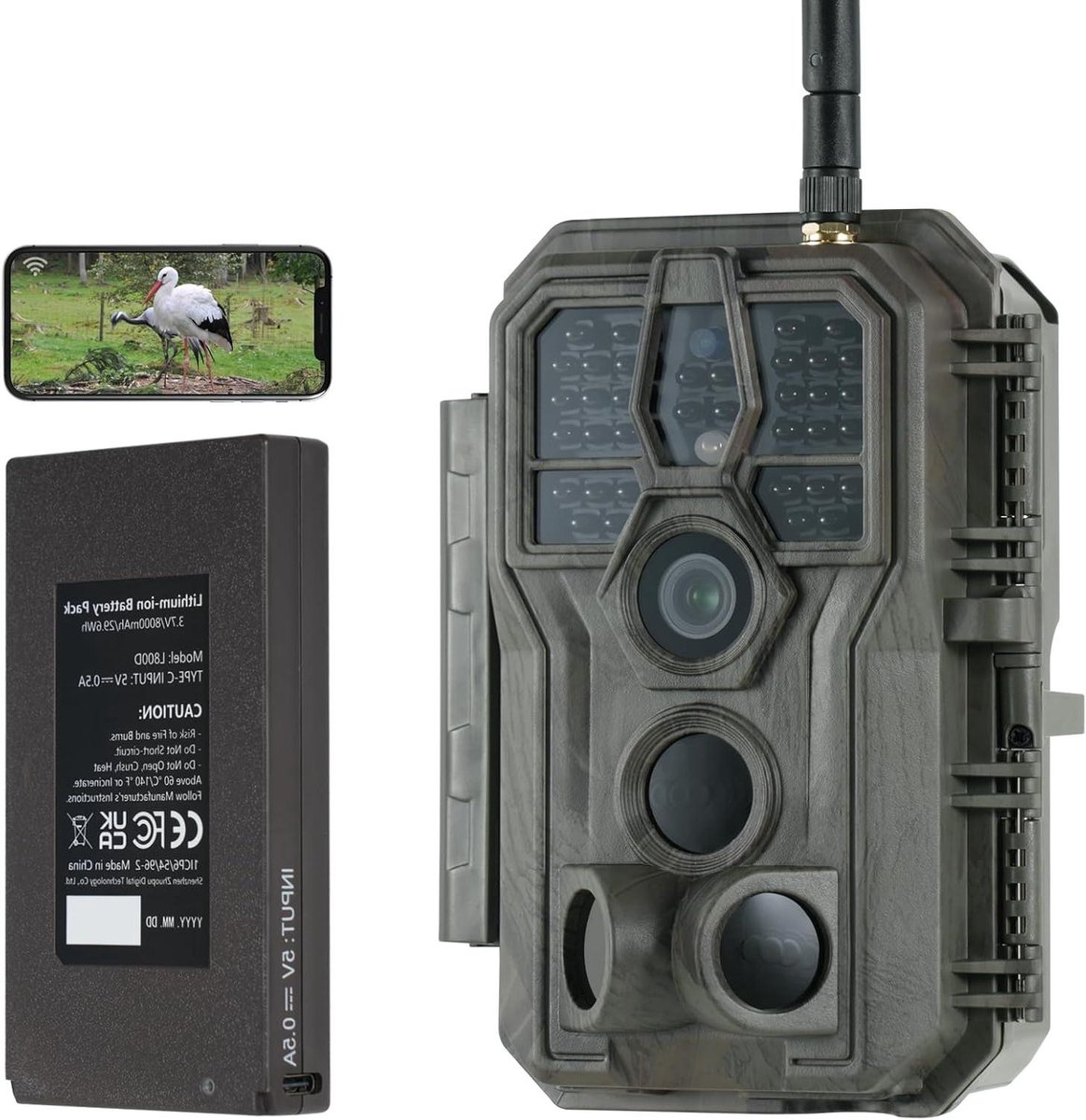 Wildcamera met Wifi - Nachtzicht Camera - Natuur Observatie - Oplaadbare Batterij - 64 MP 1296P - Camouflage