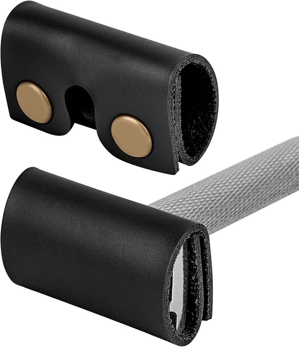 Dubbele Scheermes Hoofd met Vegan Leren Bescherming, Ideaal voor Reizen en Accessoires voor Henson en Merkur Scheermessen