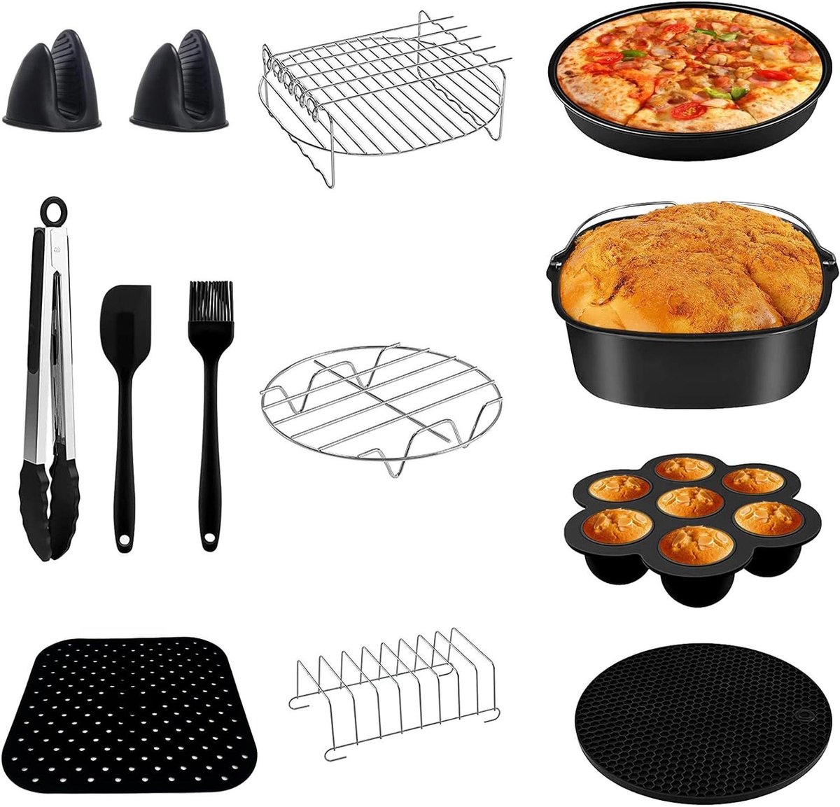 Friteuse Accessoires - Heteluchtfriteuse Set - Veelzijdig Koken - 12 Delige Set - 5.5 Liter - Multi