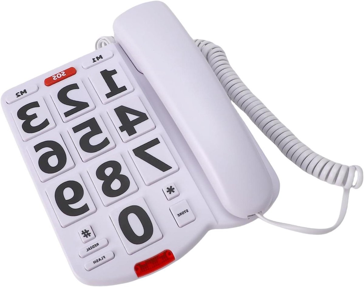 Vaste Telefoon - Seniorentelefoon Huis - Eenvoudig Bellen - Grote Knoppen SOS - Flexibel Snoer - Wit
