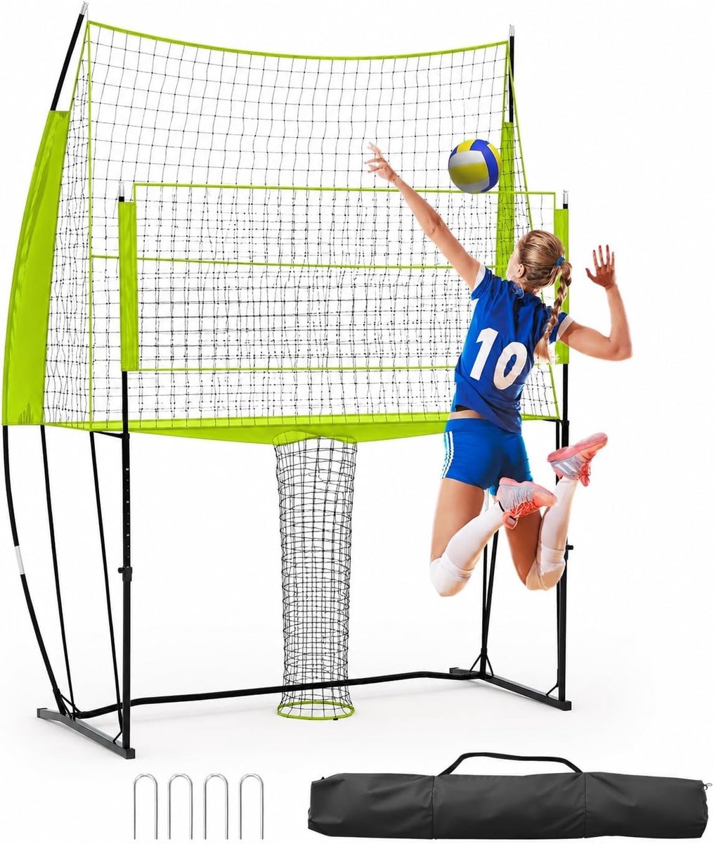 Verstelbaar volleybalnet 243 x 107 x 335 cm, ijzeren en PE trainingsnet 8*11, rood en zwart, in hoogte verstelbaar, draagbaar met draagtas, stevig frame voor gebruik binnenshuis
