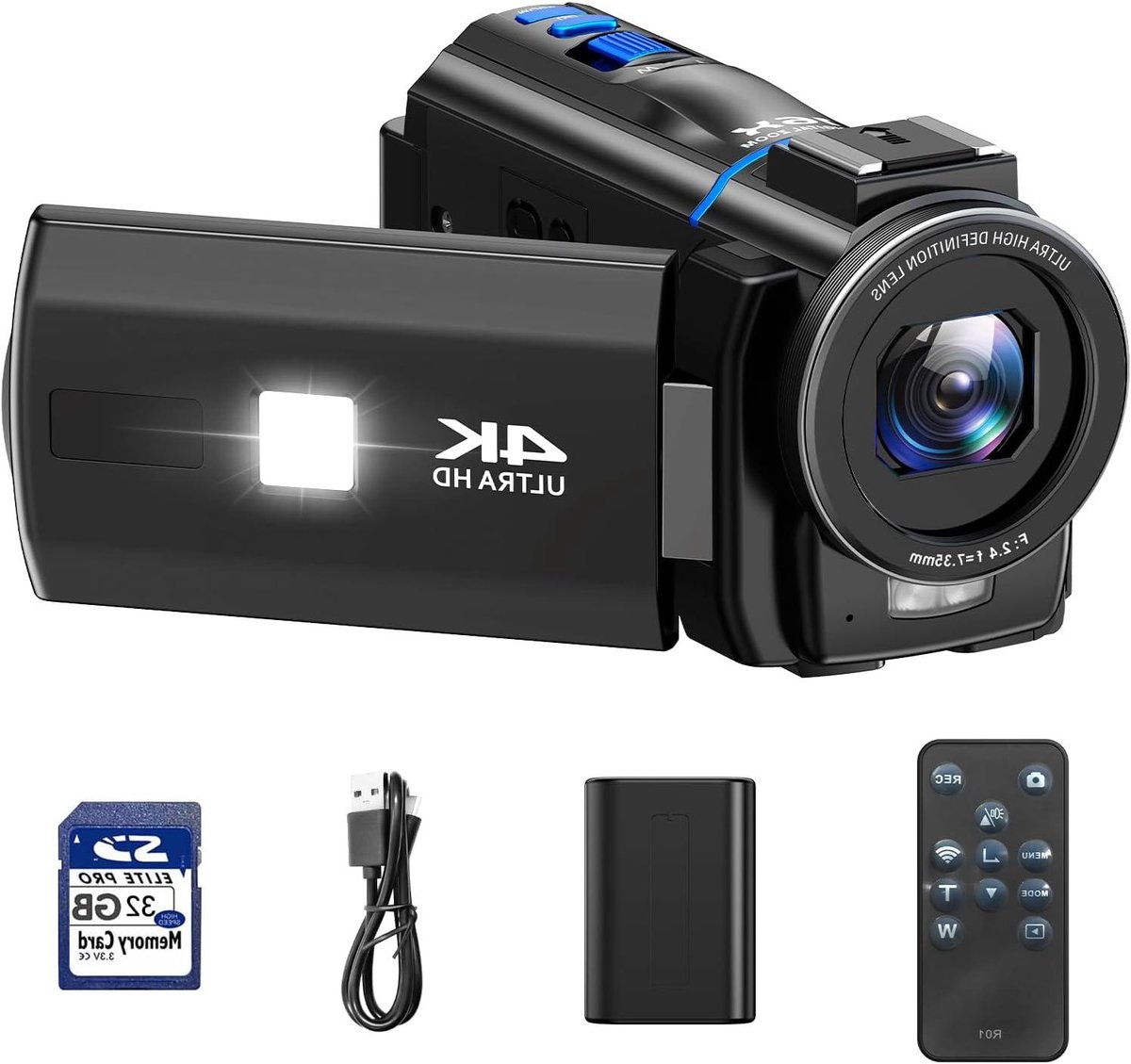 4K Videocamera - Vlog Camera - Video Opnemen - IR Nachtzicht - 32GB Kaart - Zwart