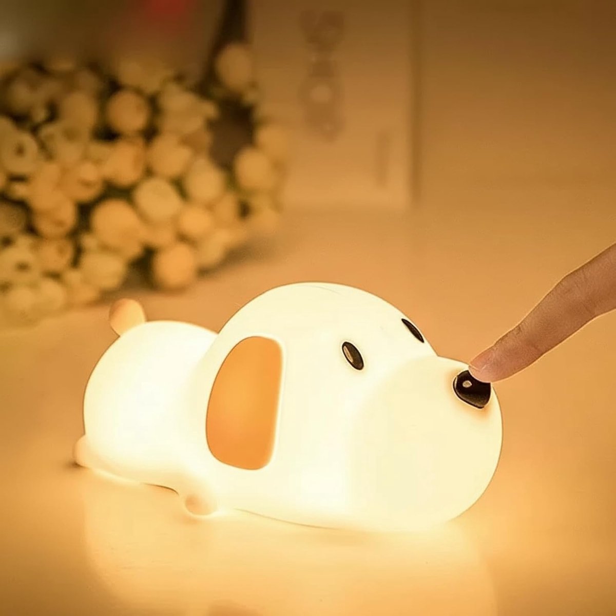 Puppy nachtlampje voor kinderen - siliconen, nachtlampje voor pasgeborenen, nachtlamp, Puppy Lu-ce nachtlampje voor kinderen, 7 kleuren, oplaadbaar via USB, zacht oppervlak [Energieklasse A]