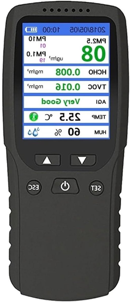 Luchtkwaliteit Monitor - Luchtkwaliteit Detector - Binnenlucht Meten - LCD Kleurendisplay - 164x69x44mm - Wit