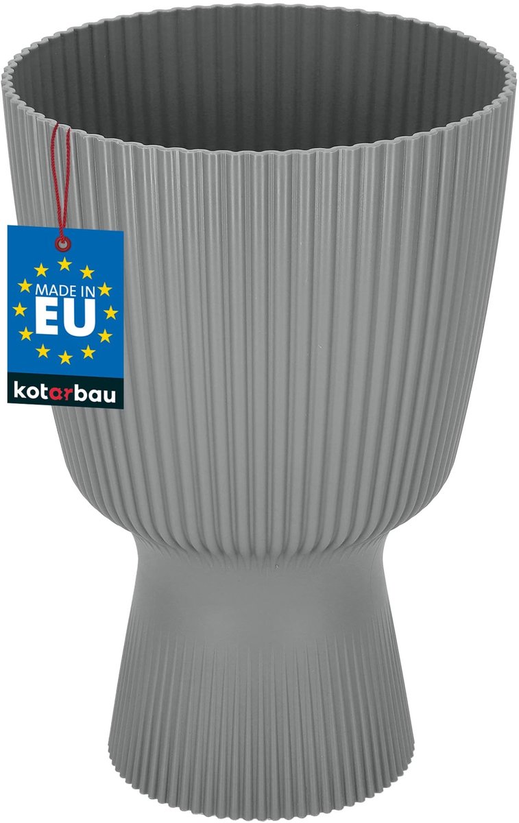 KOTARBAU® Bloempot - Plantenpot met Sokkel ⌀ 18 cm - PVC - Geribbelde Orchideeënpot - H: 27 cm - Grijs - Kelkvorm