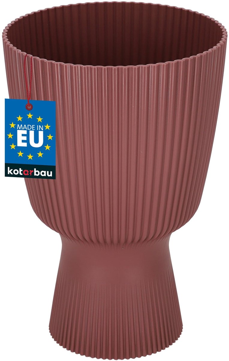 KOTARBAU® Bloempot - Plantenpot met Sokkel ⌀ 18 cm - PVC - Geribbelde Orchideeënpot - H: 27 cm - Marsala - Kelkvorm
