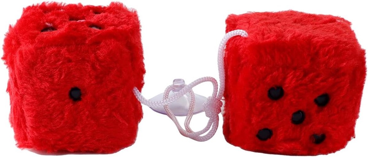 SnelShoppen - Set van 1 Paar Rode Fuzzy Dobbelstenen voor Auto, Zachte Interieur Hangdecoratie voor Achteruitkijkspiegel, Unieke Ornamenten voor Auto'