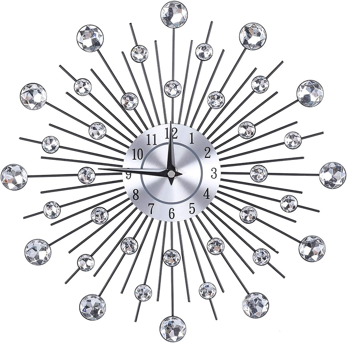 SnelShoppen - Sparkling Metalen Zilveren Bloemen Wandklok voor Woonkamer Kantoor (Rond, Grote Cijfers, Decoratief, Uniek)