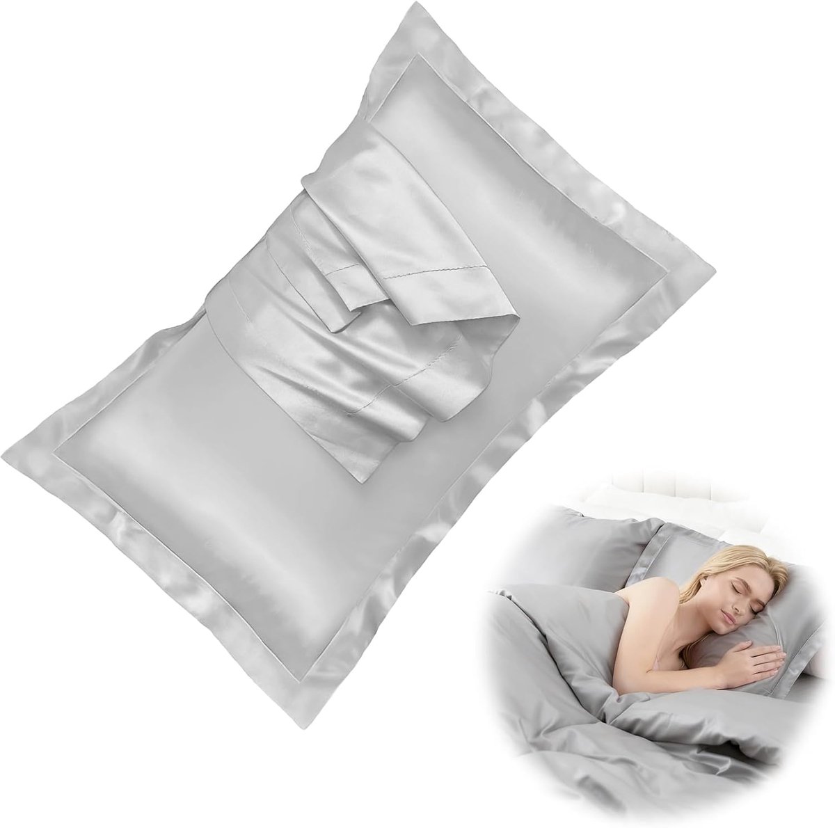 SnelShoppen - Luxe Zijde Kussenslopen 2 Pack (50x80cm, 22 Momme) - Hypoallergeen, Perfect voor Huid en Haar, Zijde Kussensloop met Envelope Sluiting (