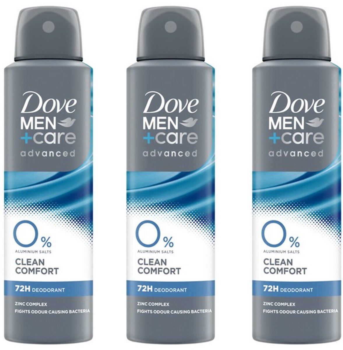 Dove Deodorant Men+ Care 0% Clean Comfort - 3 x 150 ml - Voordeelverpakking