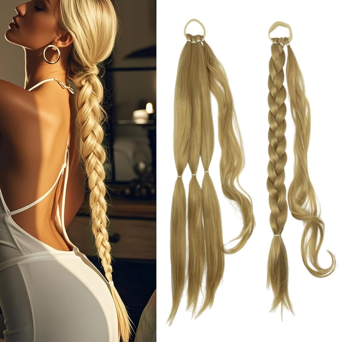 SnelShoppen - Long Braided Ponytail Extension 24 Inch - Gevlochten Ponytail Haarstuk voor Vrouwen - Zacht en Natuurlijk Uitziend - Lins Cyan - Voor Fe