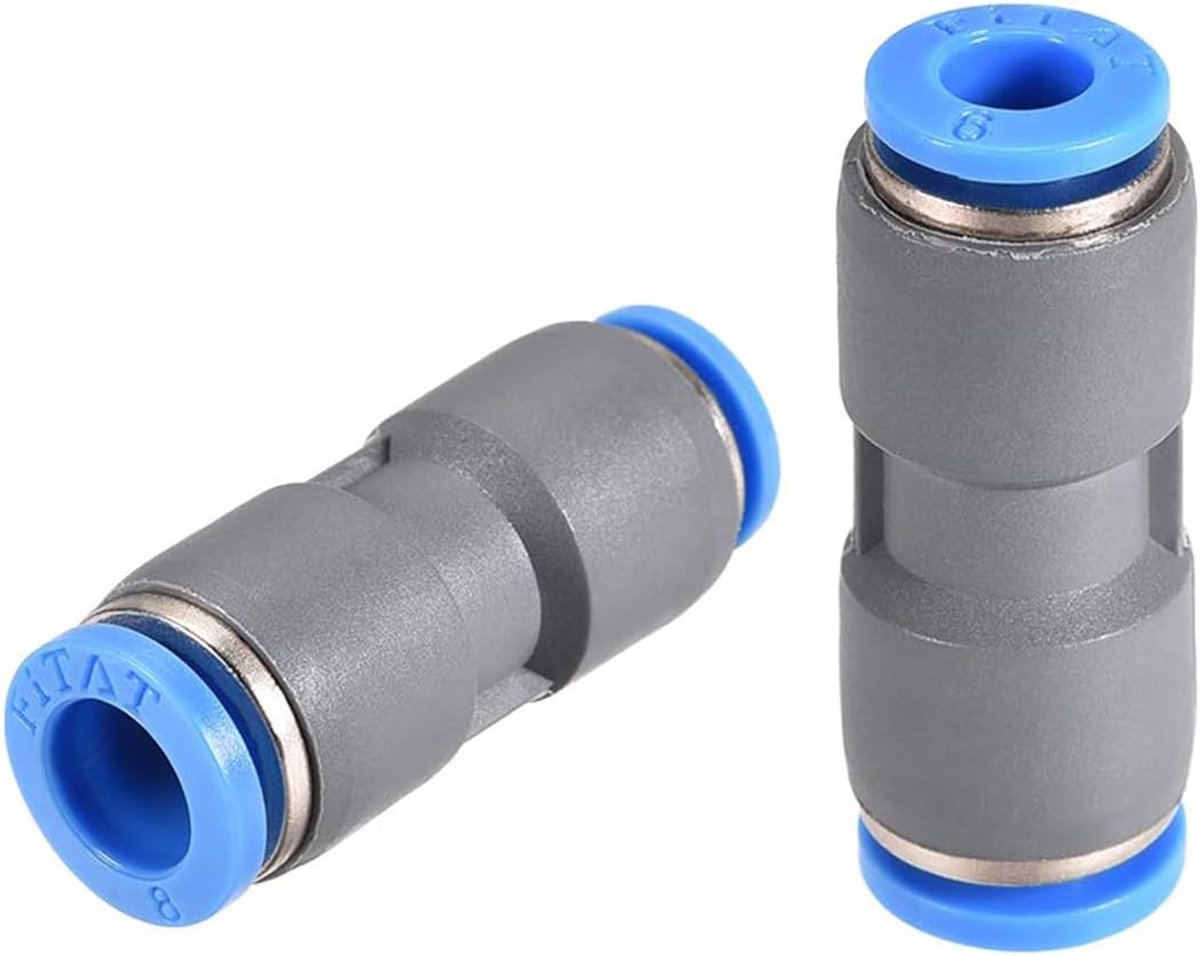 SnelShoppen - 2 Stuks TA-VIGOR 8mm naar 6mm Rechte Verbinder Push to Connect Fittingen voor Pneumatische Slangen, Snelle Ontgrendeling voor Compressor