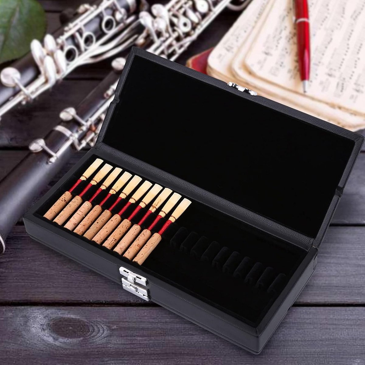 SnelShoppen - Elegante Hobo Reed Box 2 Lagen Opslag - Houten Cabinet voor Oboe Spelers, Duurzaam en Beschermend, Ideaal voor Muzikanten