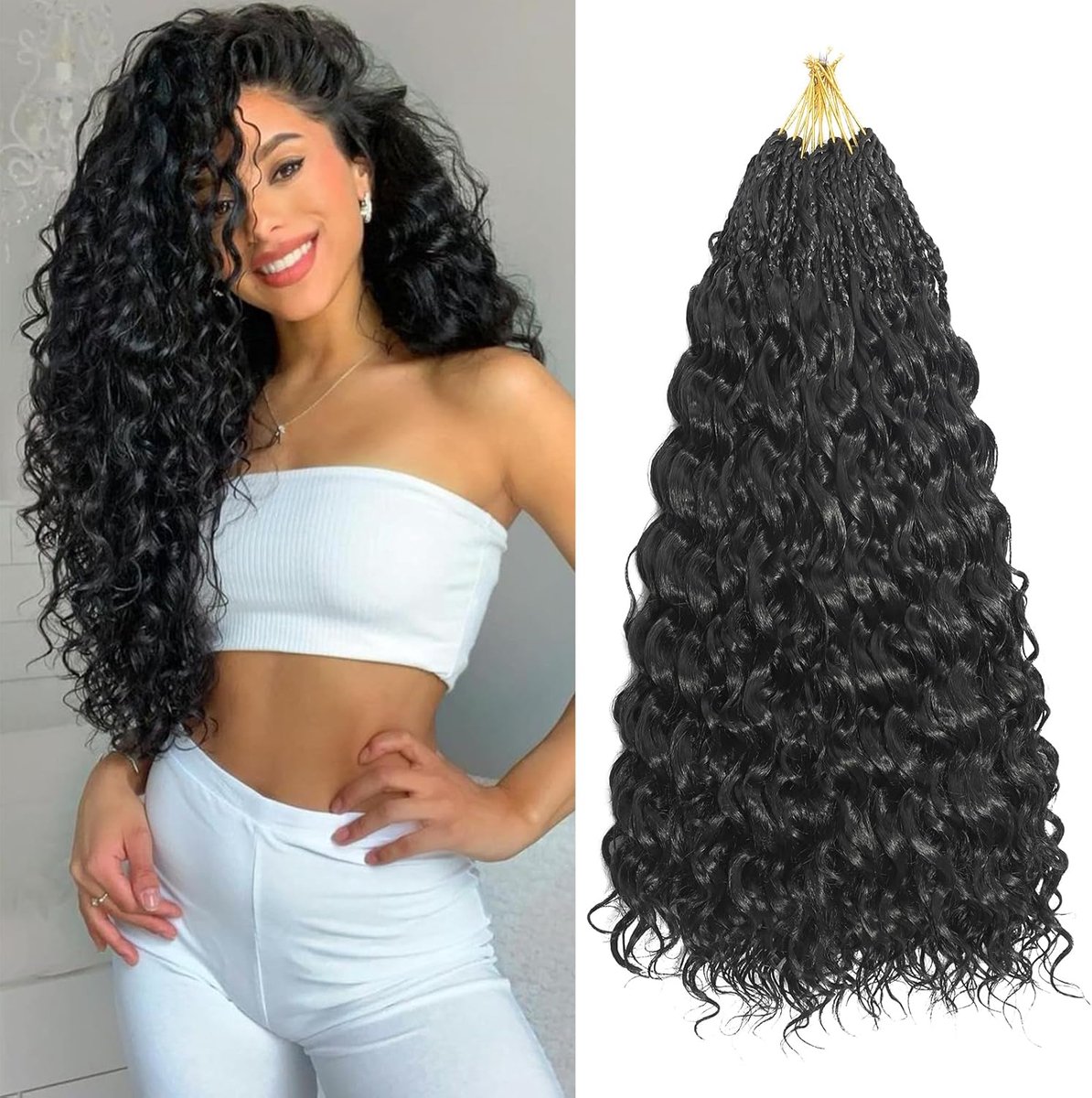 SnelShoppen - Pre Looped Ocean Wave Haakhaar 8 Pakketten Boho Kralen Korte Ocean Vlechten Voor Vrouwen (1B#, 18 Inch) - Gemakkelijk Te Installeren, Ti